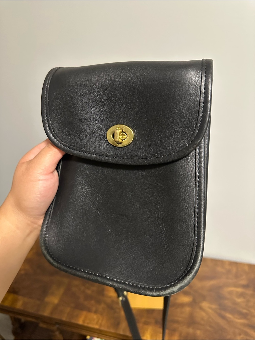 Coach Black Leather Belt Bag with Gold-Tone Turn Lock